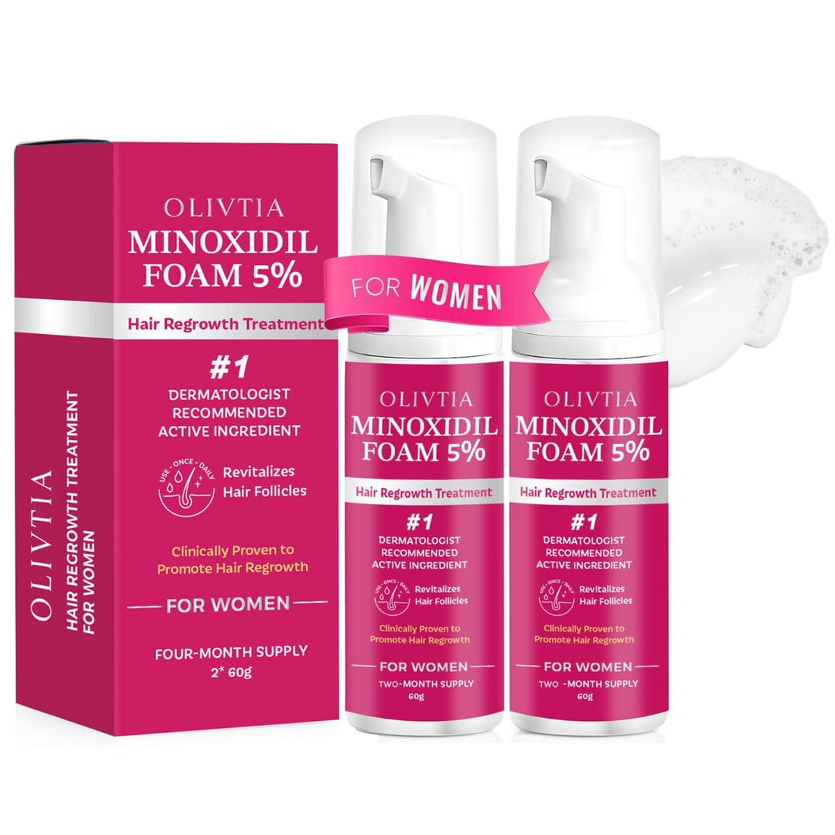 OLIVITA 5% Minoxidil Foam bottle closeup for premium hair regrowth support