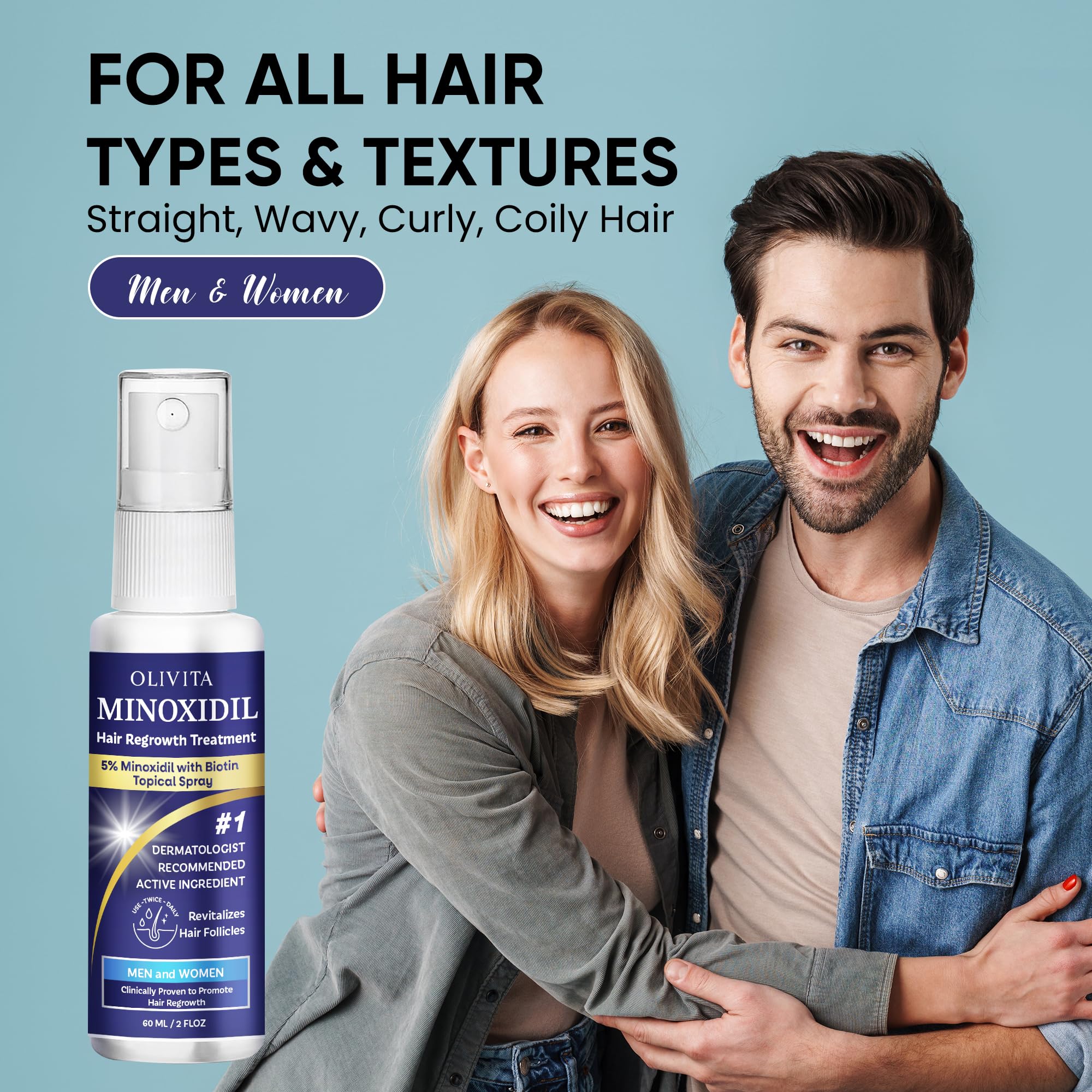 OLIVITA minoxidil bottle with biotin and rosemary ingredients promotes nourished follicles.