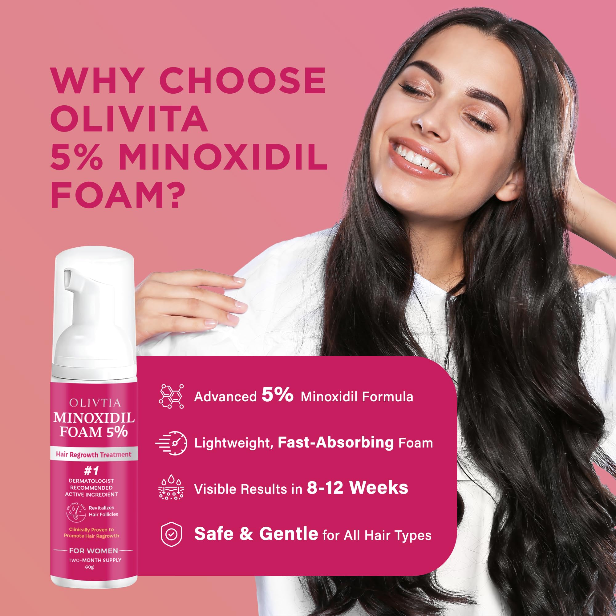 OLIVITA Minoxidil Foam daily application for a lightweight, quick-dry feel