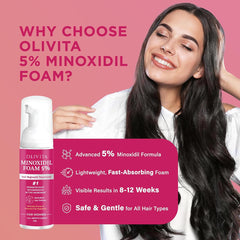 OLIVITA minoxidil foam scalp application showing precise coverage and gentle application.