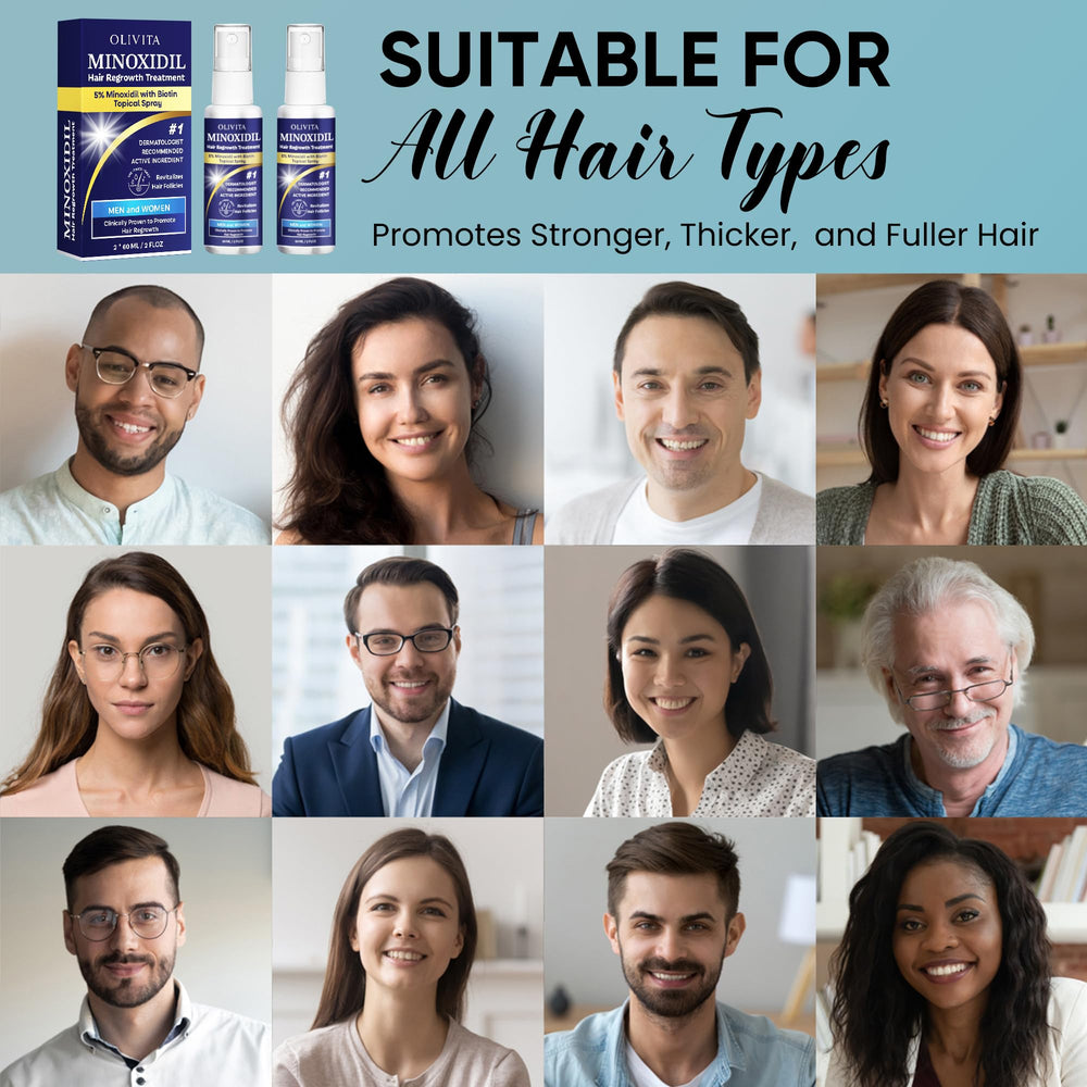 OLIVITA minoxidil 12-week timeline with thinning areas in focus.