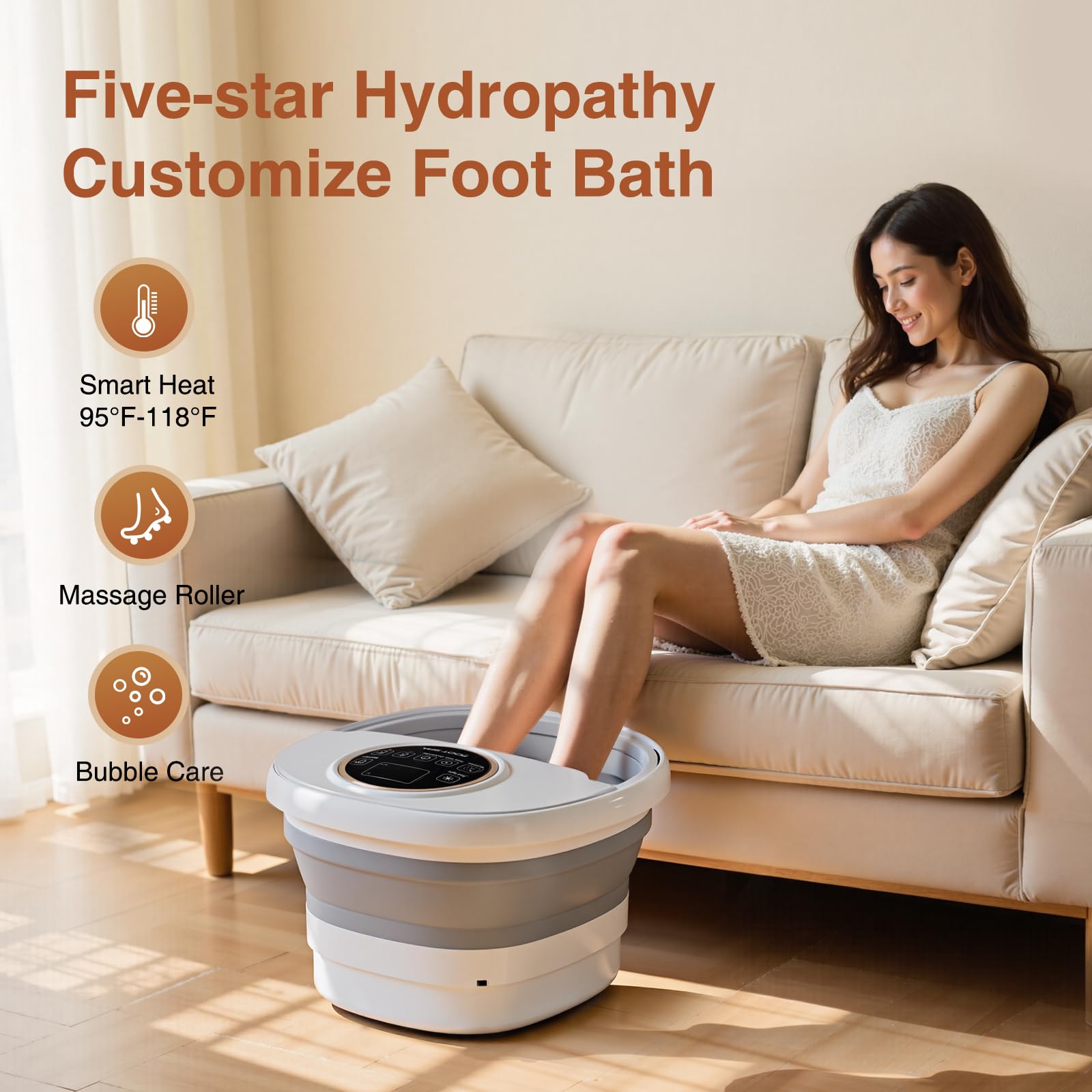 Olixie foot spa with heat display maintains consistent warmth for cozy pedicures.