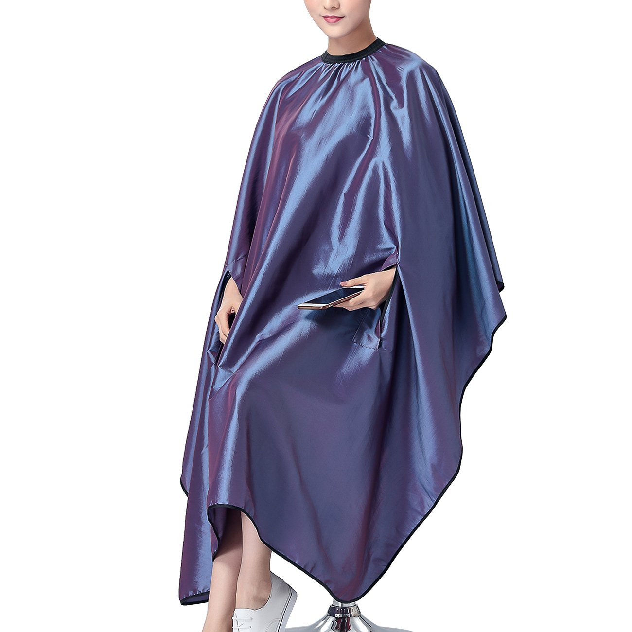 OLizee purple waterproof hair cutting cape front view keeps clothes clean during styling