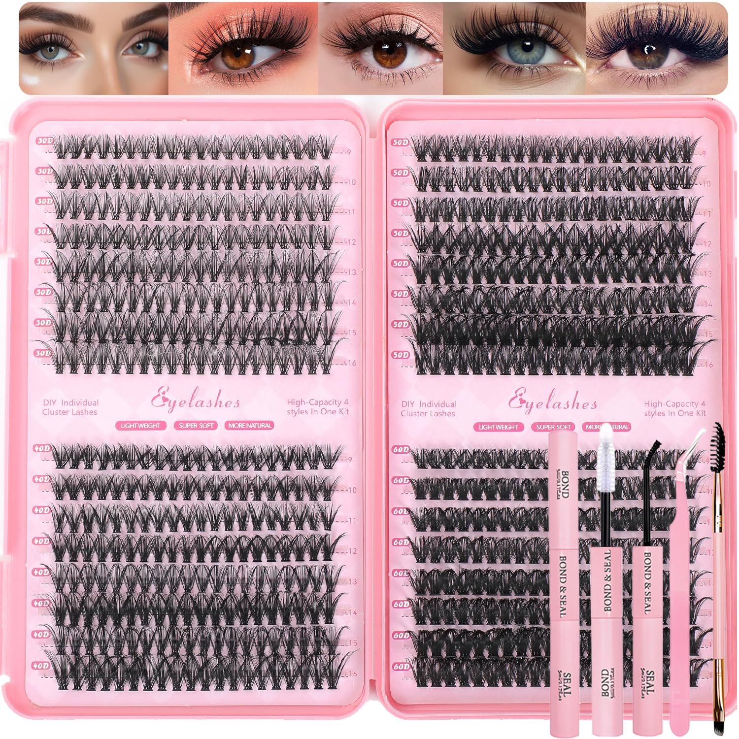 OLLAVO Lash Clusters Kit with 640pcs, 9-16mm range for customizable, natural-looking lashes