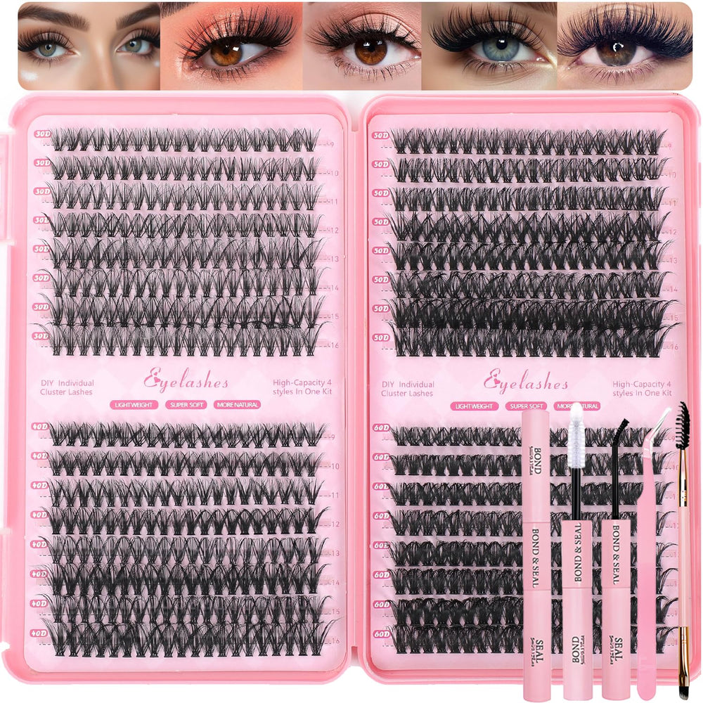 OLLAVO Lash Clusters Kit with 640pcs, 9-16mm range for customizable, natural-looking lashes