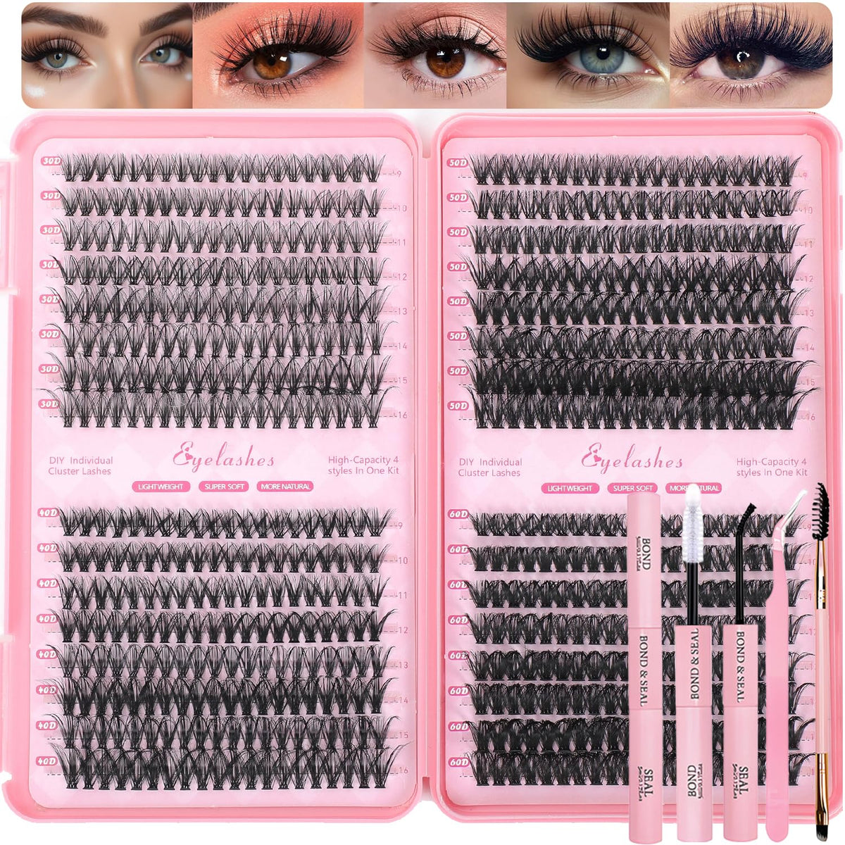 OLLAVO Lash Clusters Kit with 640pcs, 9-16mm range for customizable, natural-looking lashes