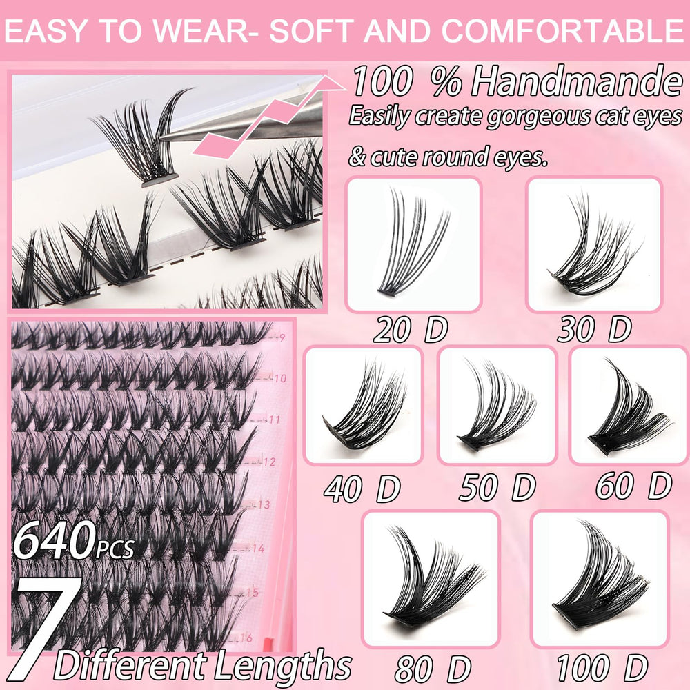 OLLAVO Lash Clusters Kit 9-16mm lengths for versatile eye styling