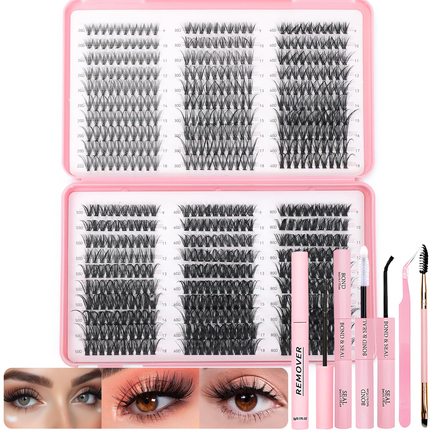 OLLAVO Lash Clusters Kit contents: 600pcs organized for at-home DIY lash extensions