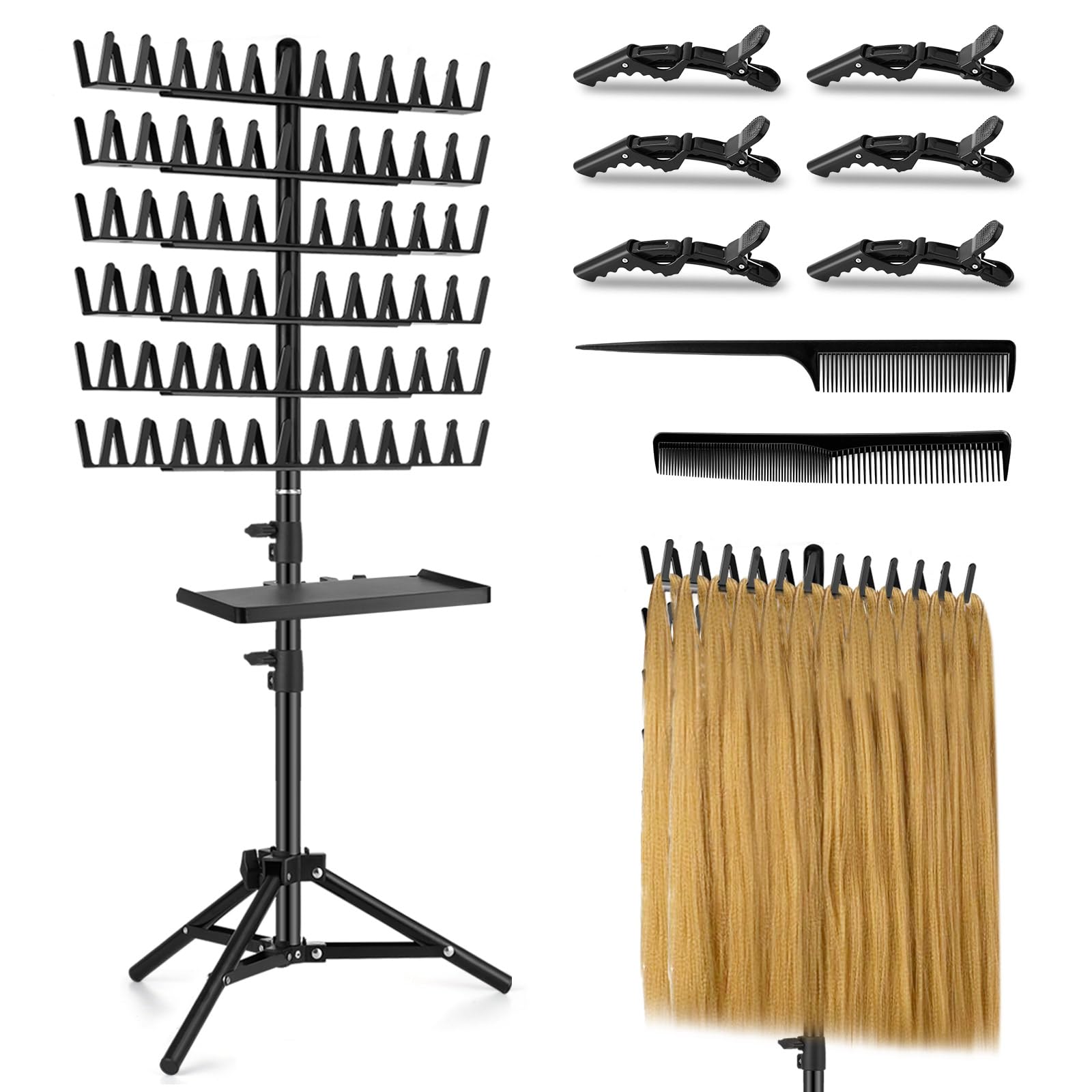 OLMRJKD braiding rack with 144 pegs keeps hair organized for quick braiding sessions.