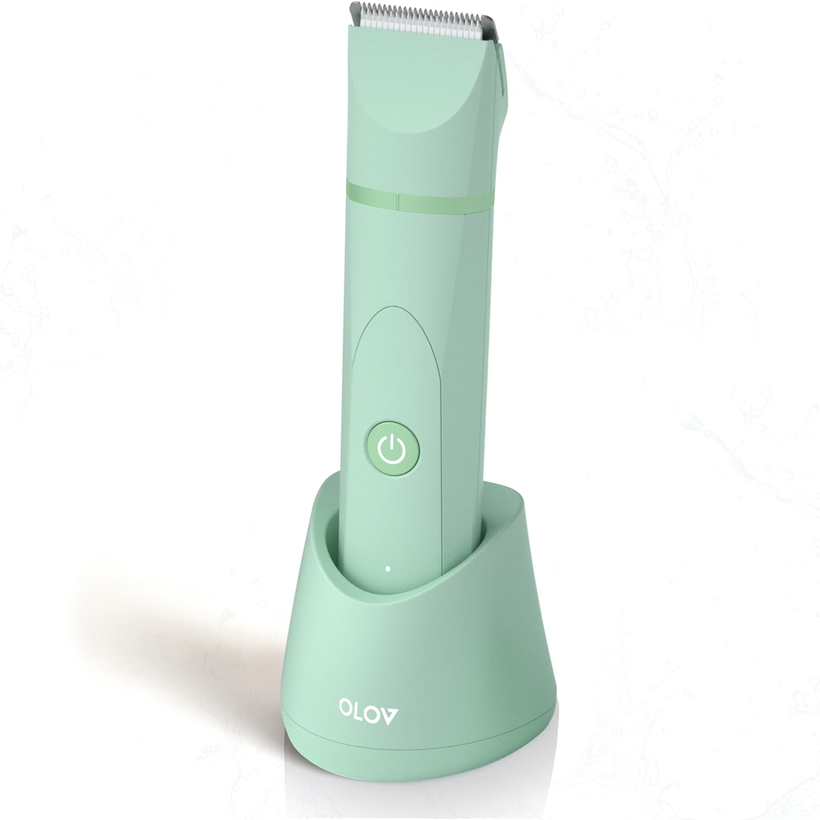 OLOV electric body hair trimmer green front view for precise below-the-waist grooming.