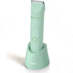 OLOV electric body hair trimmer green front view for precise below-the-waist grooming.
