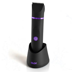 OLOV electric body hair trimmer in hand for precise grooming.