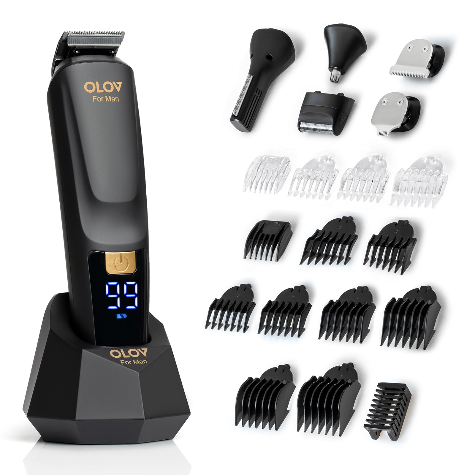 OLOV For Man beard-trimmer-six-heads: versatile facial and body grooming.