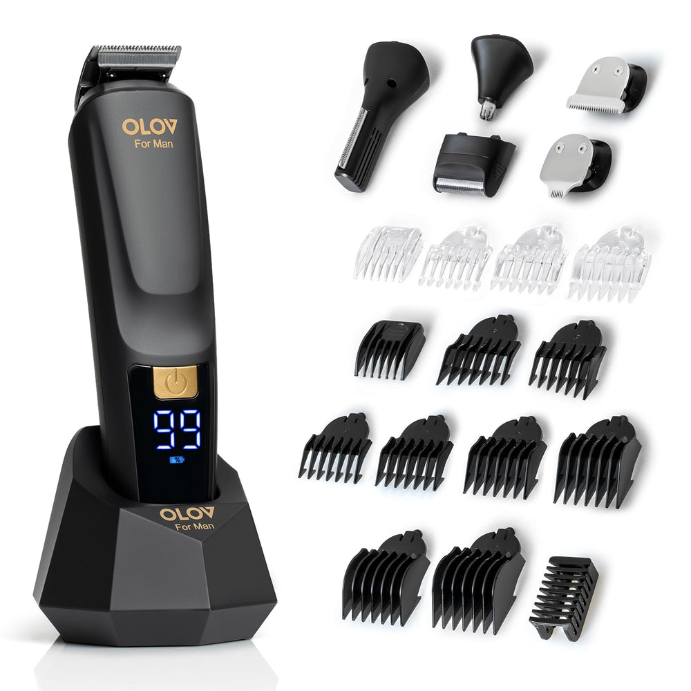 OLOV For Man beard-trimmer-six-heads: versatile facial and body grooming.