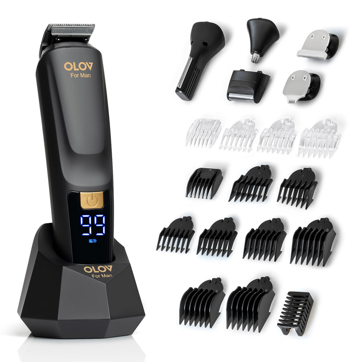 OLOV For Man beard-trimmer-six-heads: versatile facial and body grooming.