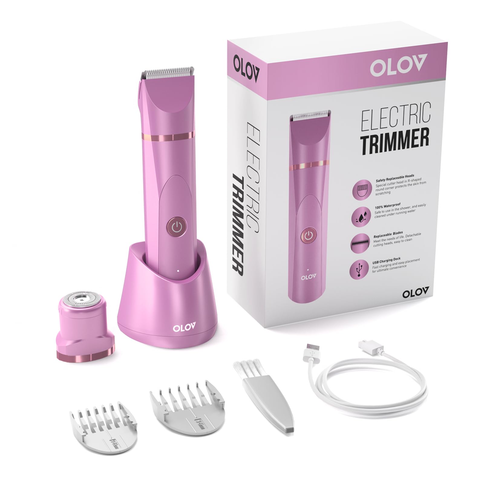 OLOV groin trimmer in shower use shows waterproof design for easy cleanup.