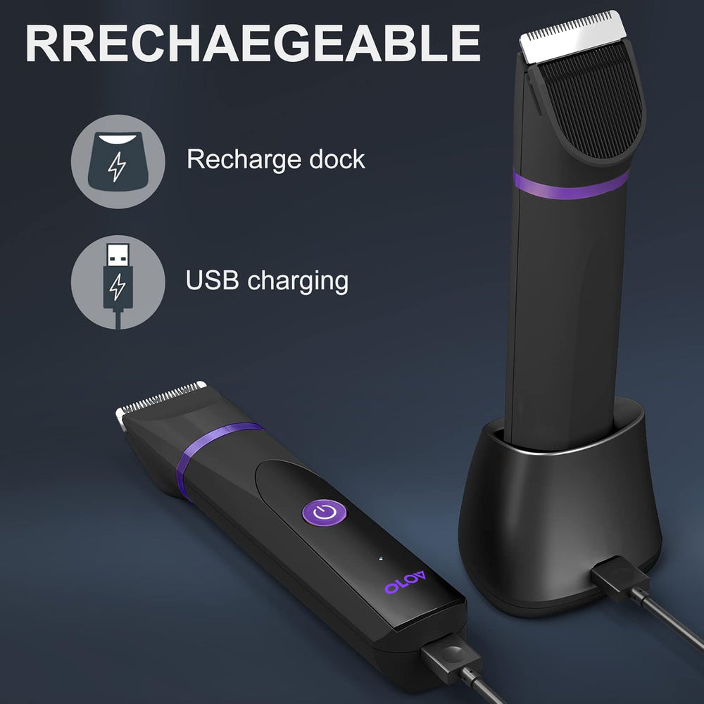OLOV recharge dock keeps trimmer powered and ready.