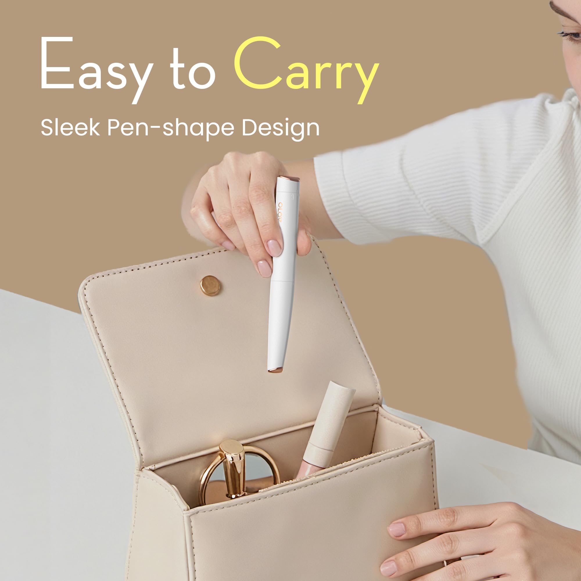 OLOV slim portable pen-shaped design fits in a beauty kit