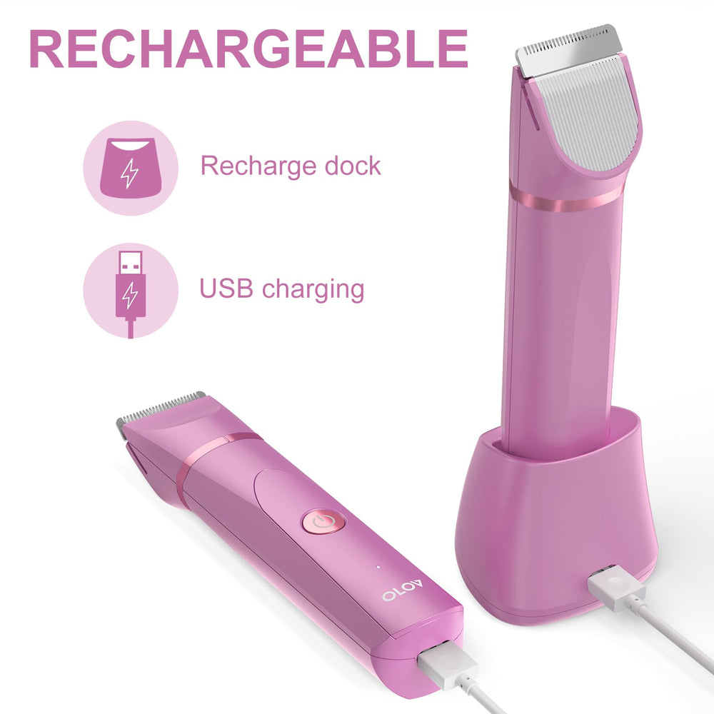 OLOV USB recharge dock ensures convenient cordless grooming sessions.