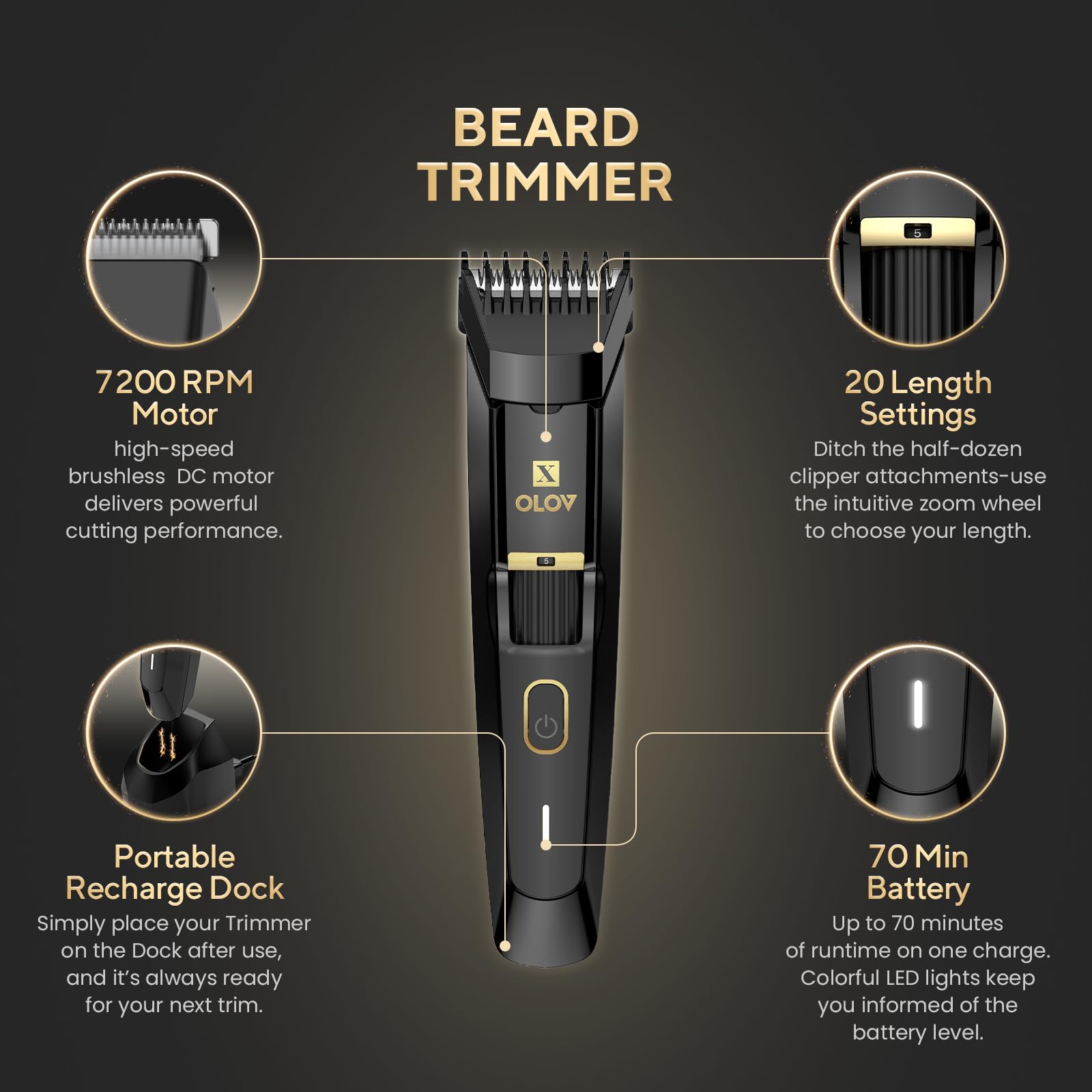OLOV X trimmer with 20 settings demonstrates versatile length customization.