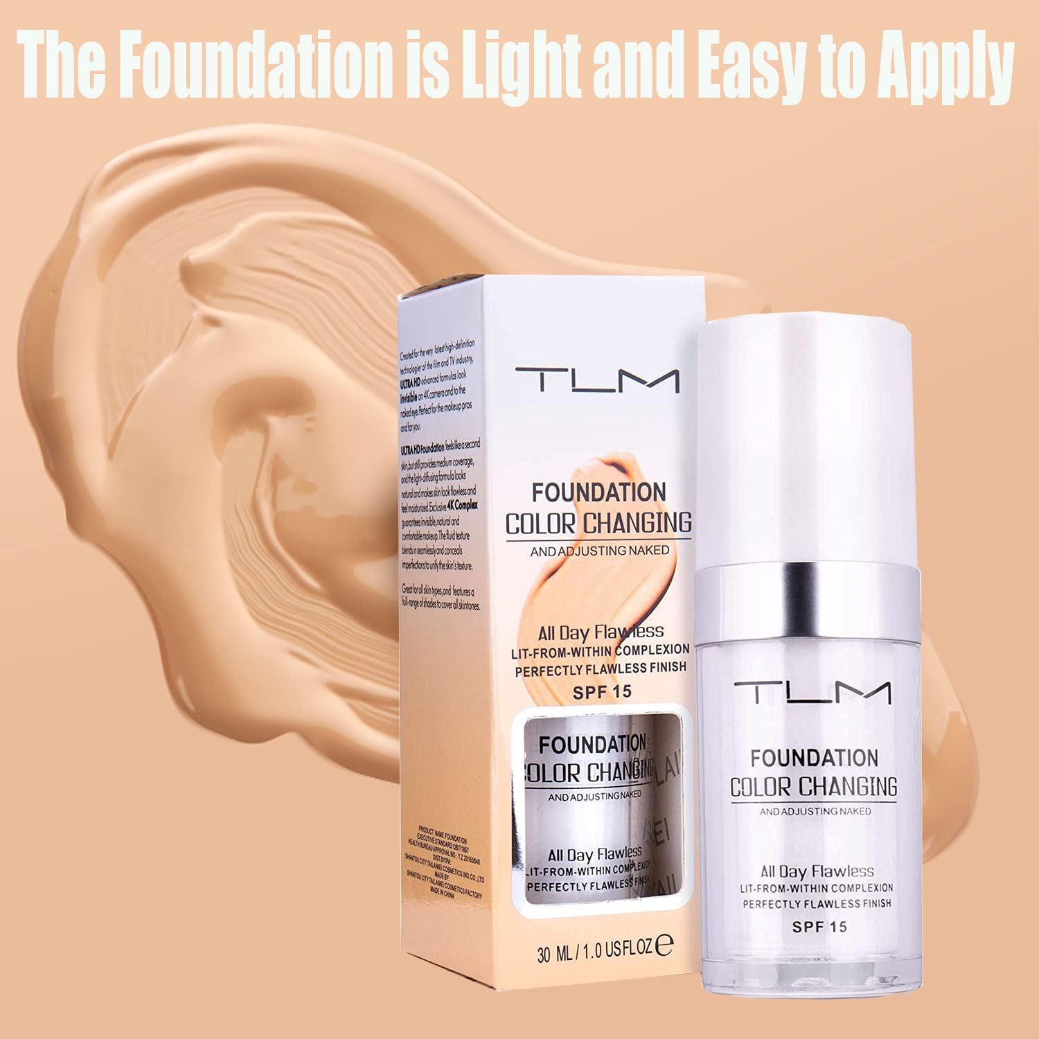 Omaky SPF 15 foundation swatch proving sun protection and coverage.