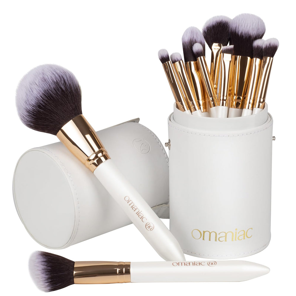 OMANIAC makeup brush set pearlescent wood handles for comfortable control during precise application