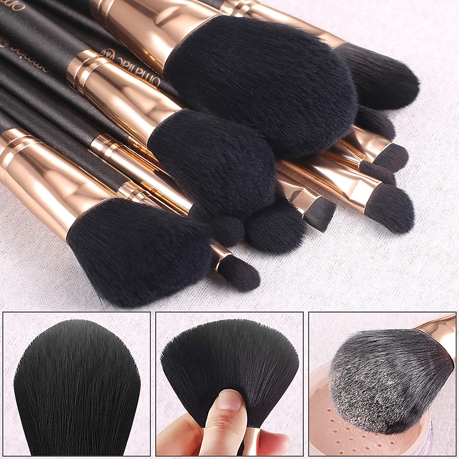 OMANIAC makeup brush close-up highlights soft synthetic fibers and minimal shedding