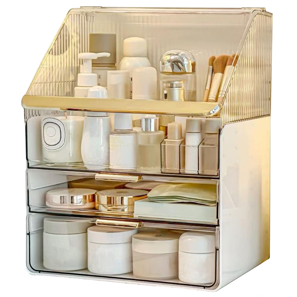 Omeily large makeup organizer front view shows clear visibility for quick selection