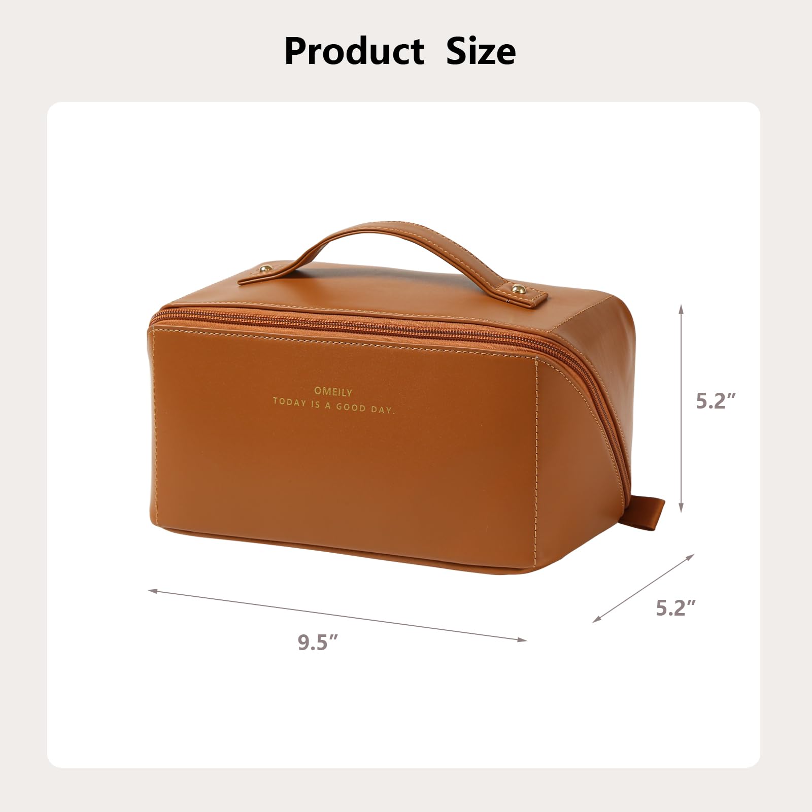Omeily makeup bag with double handles for secure travel grip