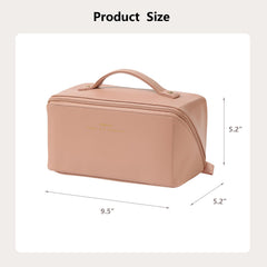 Omeily travel makeup bag shows premium PU material and water resistance for durable travel protection.