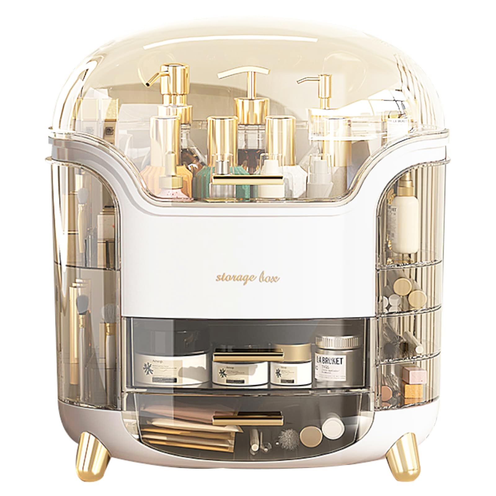 Omeily Upgrade large makeup organizer cover shows cosmetics neatly for quick access and visibility.