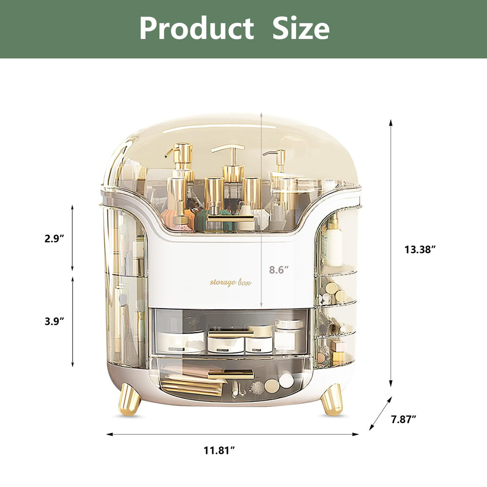 Omeily Upgrade large makeup organizer side view demonstrates sturdy build and portability.