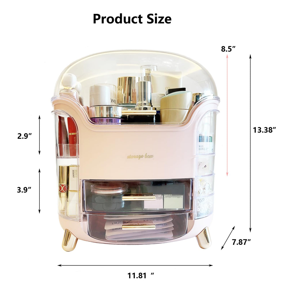 Omeily Upgrade Large Makeup Organizer side view demonstrates space-saving countertop organization.