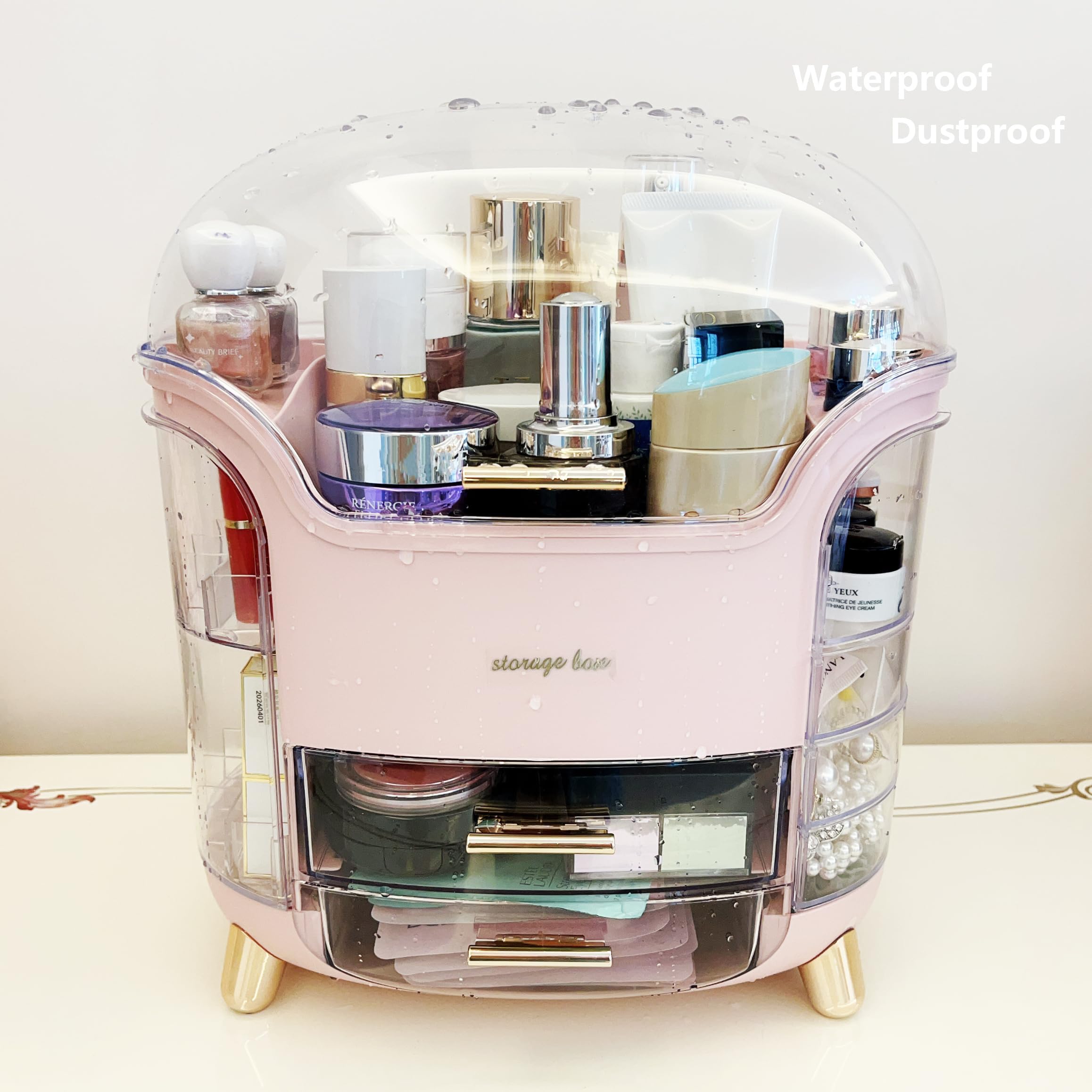 Omeily Upgrade Large Makeup Organizer silicone pad provides stable placement and anti-slip storage.