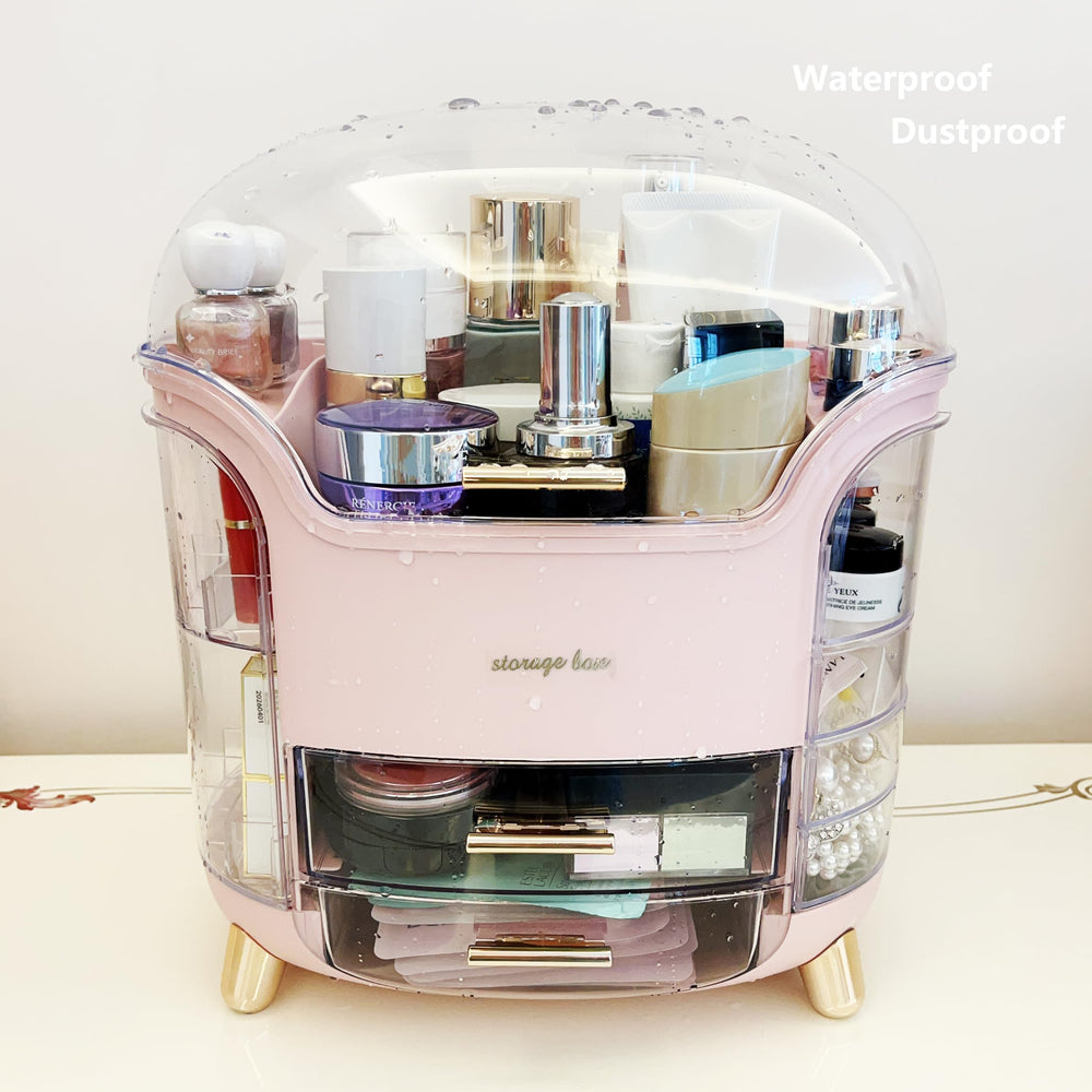 Omeily Upgrade Large Makeup Organizer silicone pad provides stable placement and anti-slip storage.