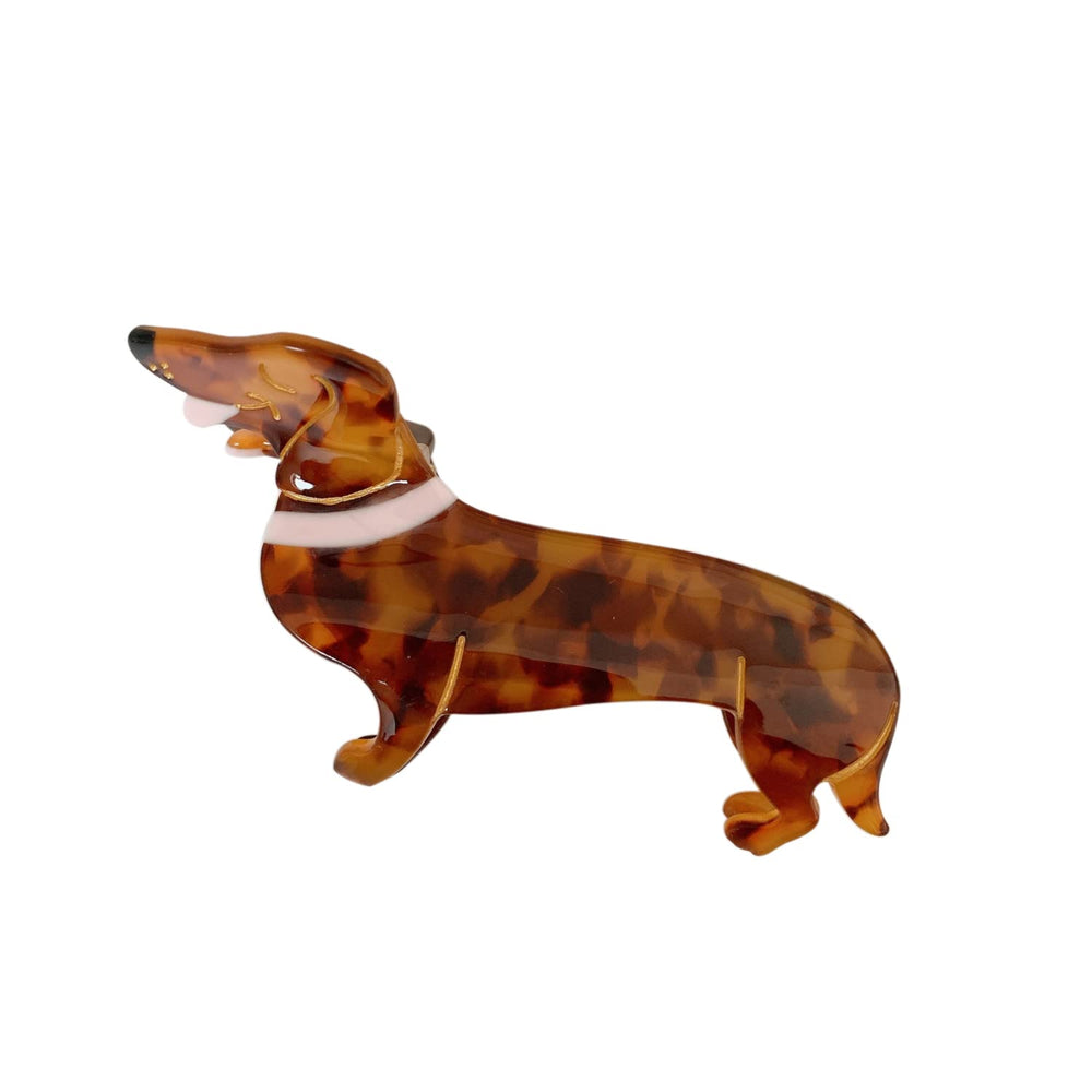 OMG Decor dachshund hair clip close-up showing acetate finish for secure grip.