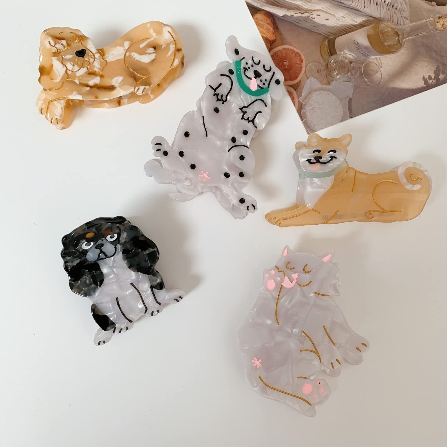 OMG Decor dachshund hair clip worn with hair pulled back neatly.