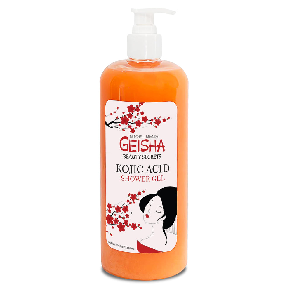 OMIC Geisha body wash bottle pour demonstrates luxurious cleansing for even tone and hydrated skin.