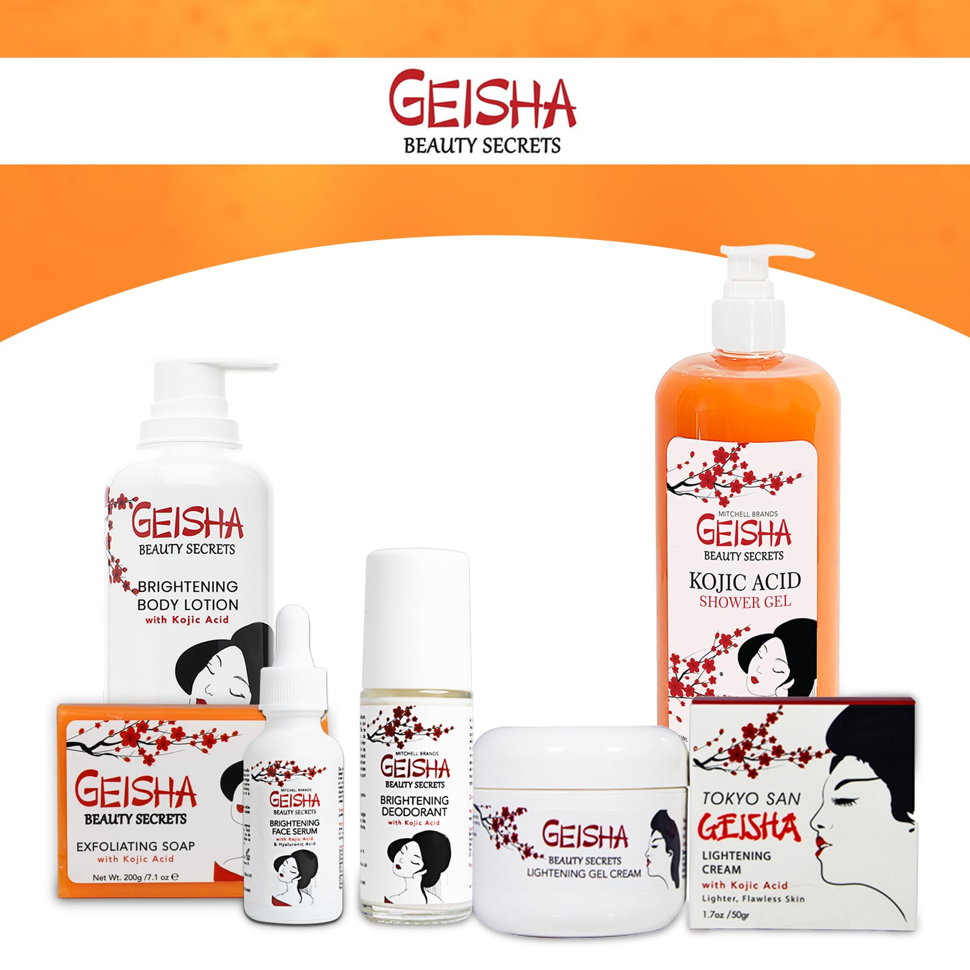 OMIC Geisha tone-brightening glow image suggests radiant skin from regular use.