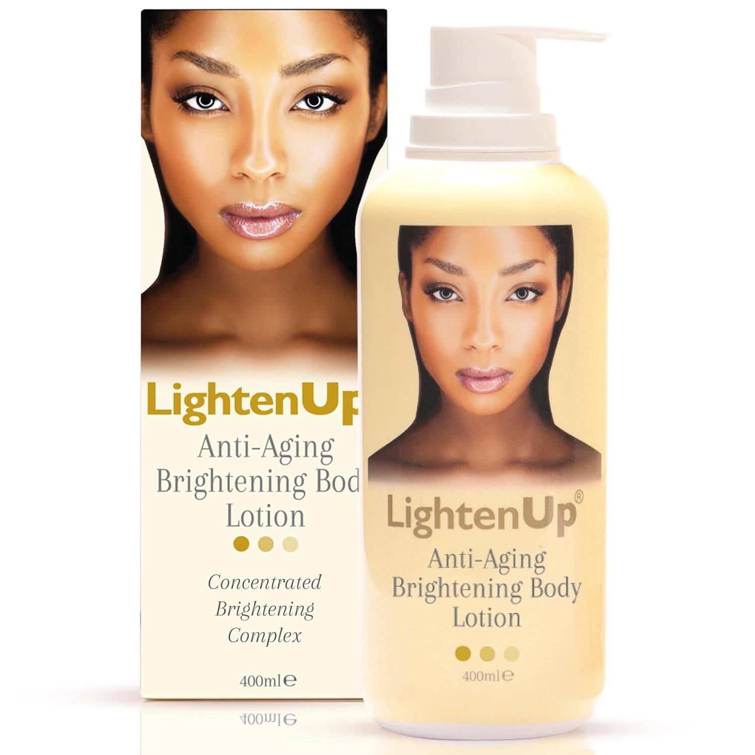 OMIC Lighten-Up bottle closeup shows premium packaging for daily brightening