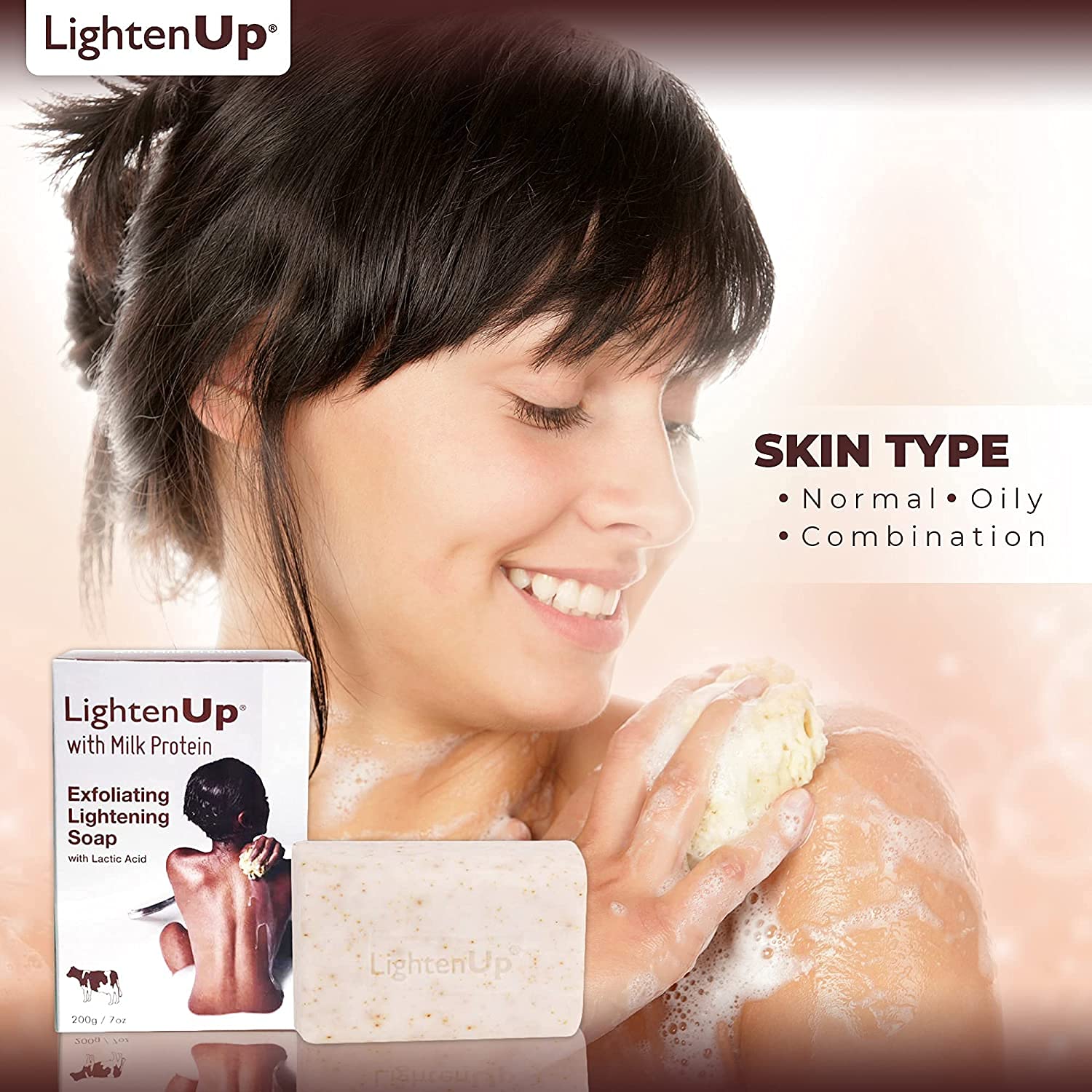 OMIC Lighten-Up jabón exfoliante lactico con albaricoque exfolia suavemente y cuida la piel