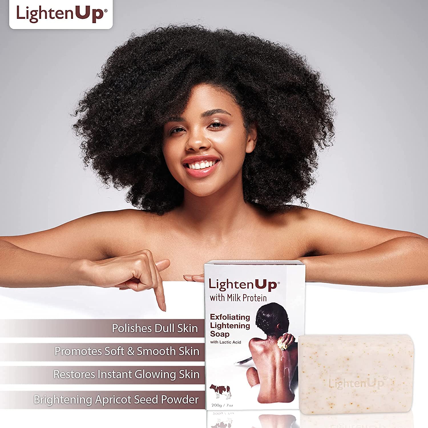 OMIC Lighten-Up jabón exfoliante lactico con manteca de karité nutre y suaviza la piel