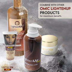 OMIC Lighten-Up lotion applied to hands and underarms for balanced moisture.