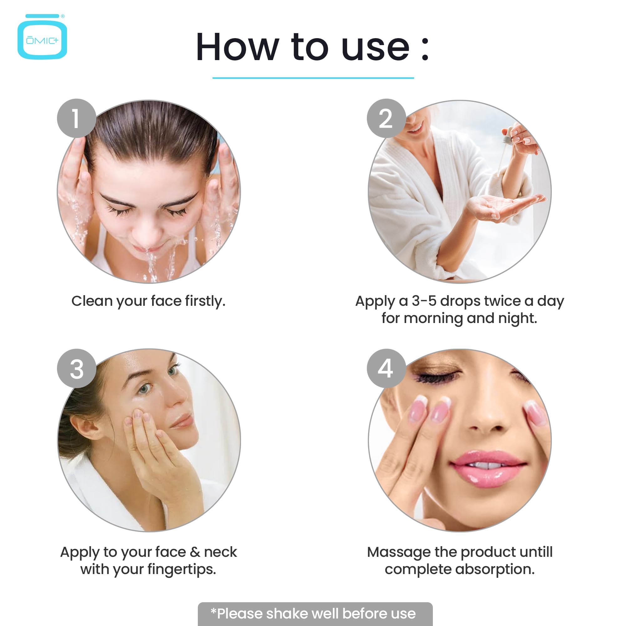 OMIC serum hyaluronic acid and glycerin ingredients highlight hydrating formula for daily use