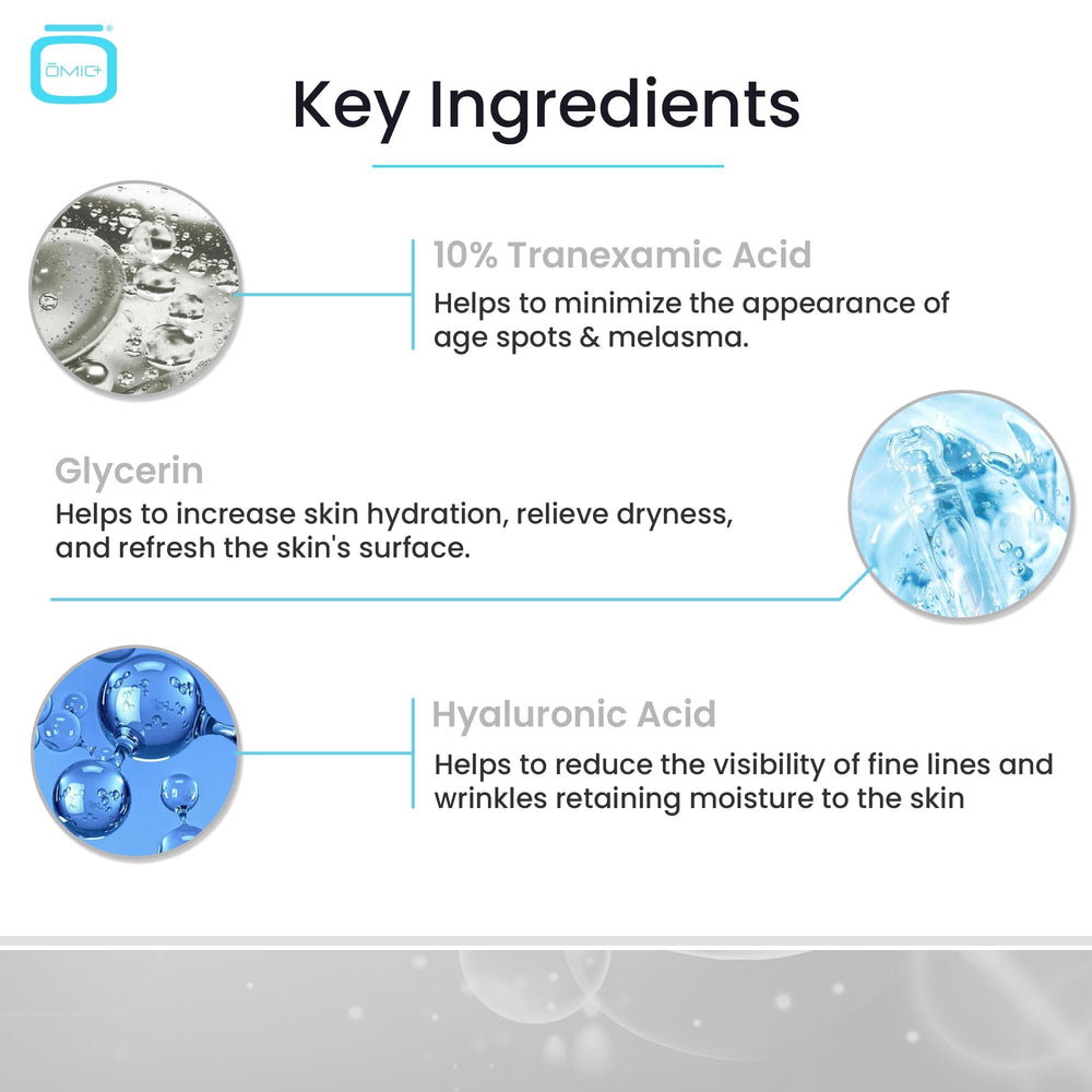 OMIC serum texture close-up invites tactile evaluation for smooth, even-toned skin goals