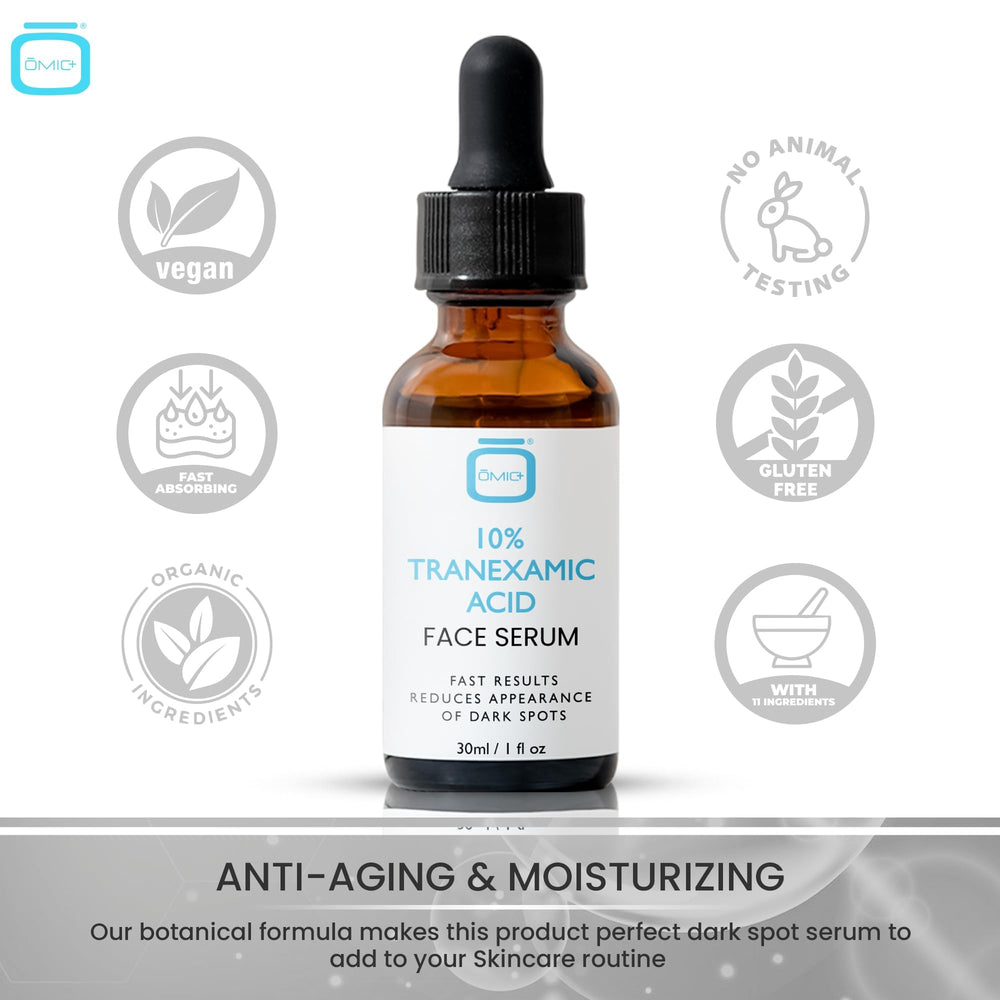 OMIC tranexamic serum application on forearm demonstrates quick absorption for even tone