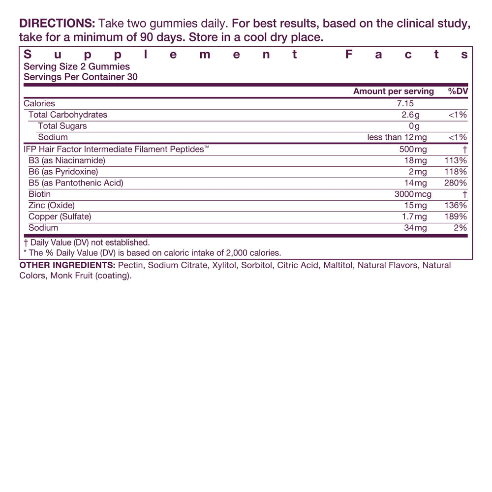 OMI WELLBEAUTY Hair Growth Gummies ingredients list highlights peptide-based follicle vitality.