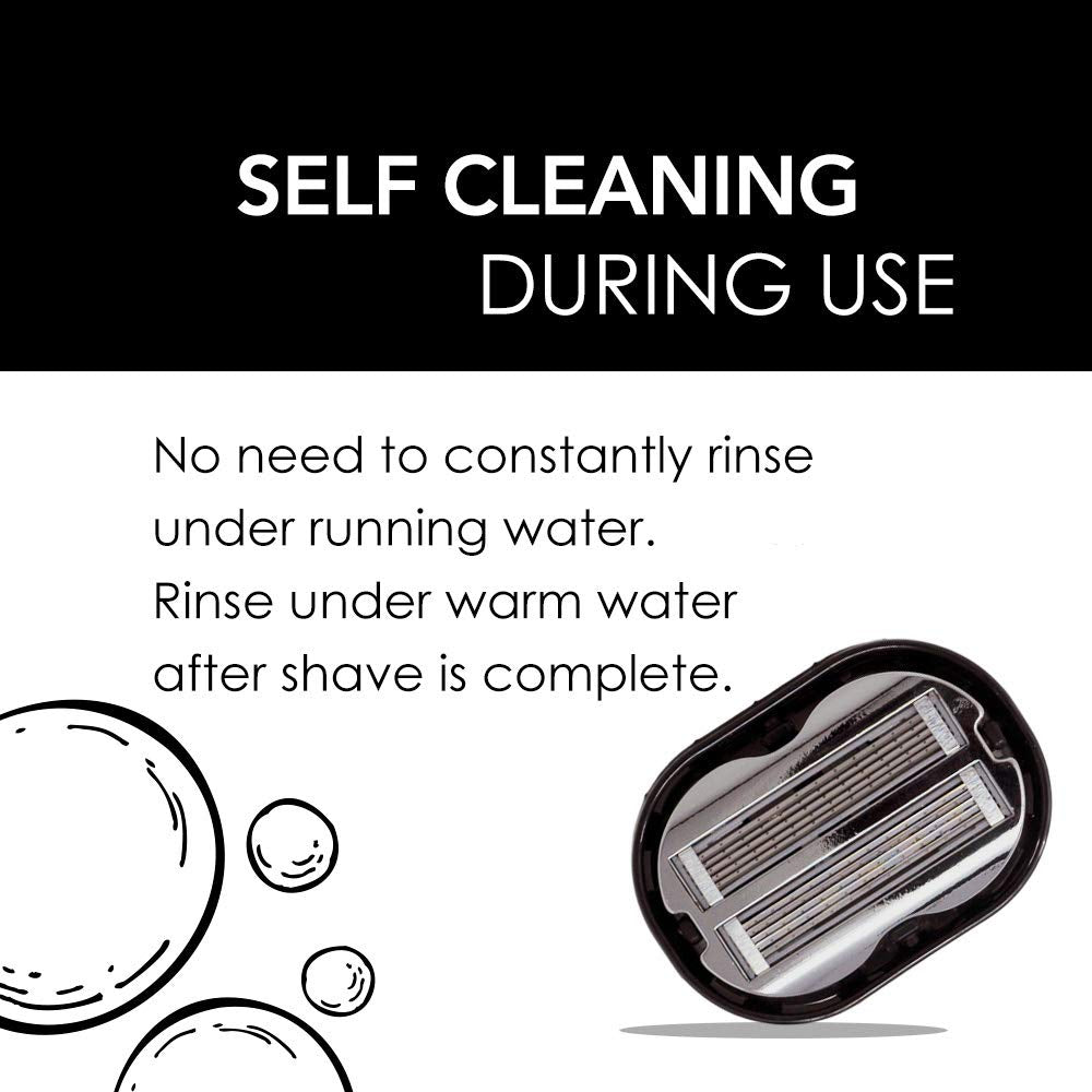 OmniShaver easy-grip handle provides comfortable control during a shave.