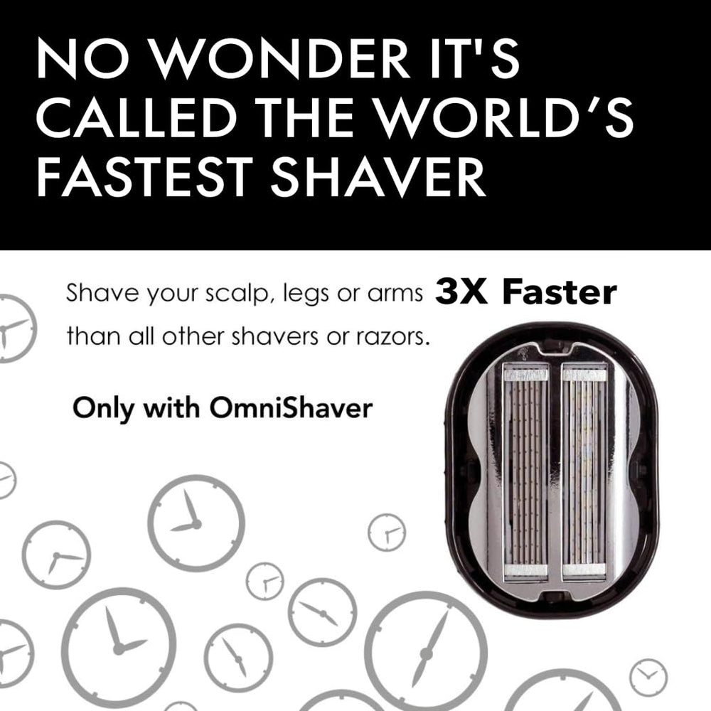 OmniShaver self-cleaning razor demonstrates minimal rinse during use.