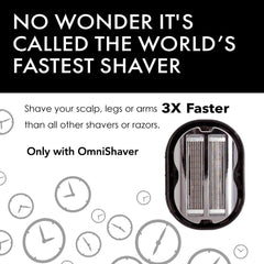 OmniShaver self-cleaning razor demonstrates minimal rinse during use.